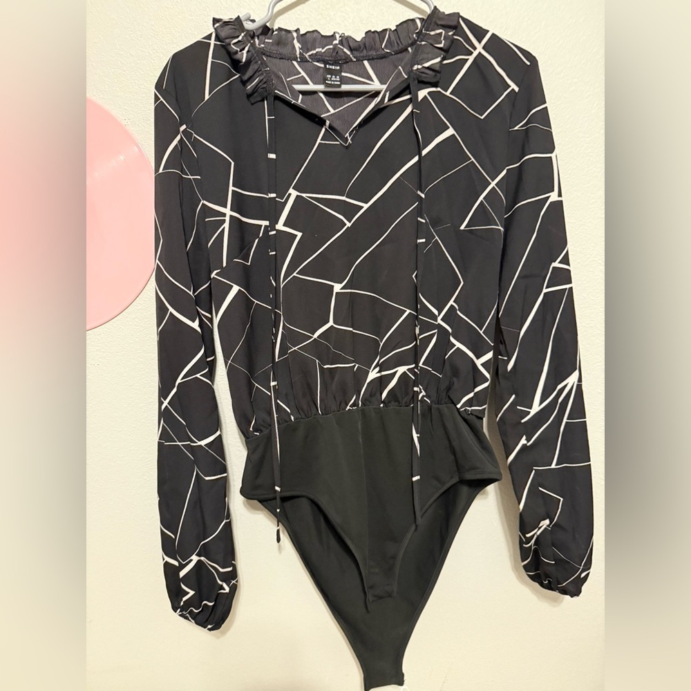 Chic Black and White Geometric Bodysuit